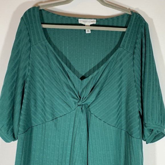 Addition Elle Green Striped V-Neck Front Knot Top - Picture 2 of 6